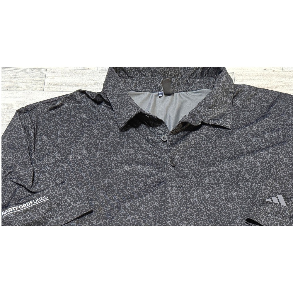 Adidas Mens 2XL Golf Polo Shirt Grey Floral Geometric Hartford Funds Stretch